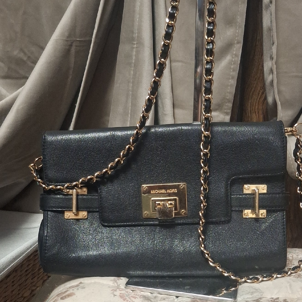Michael Kors Black Leather Chain Shoulder Bag Clutch
